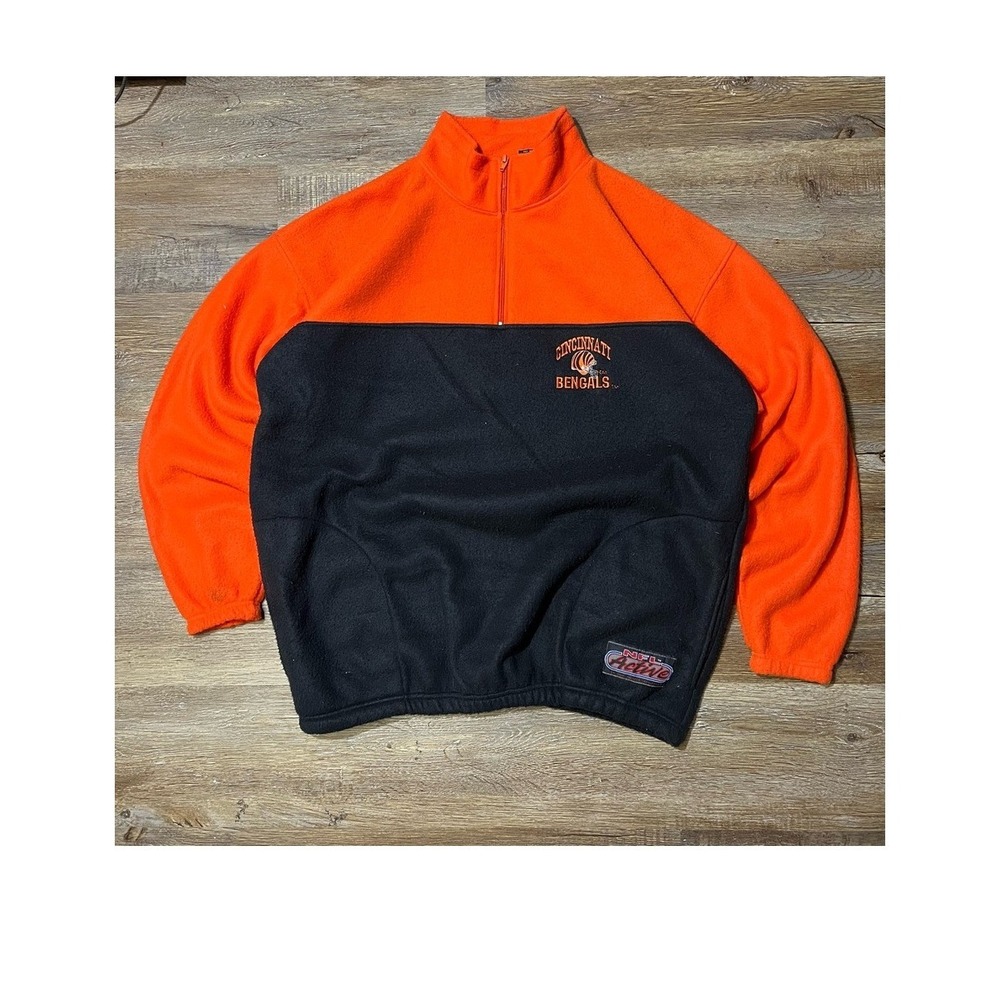 Vintage 1996 Cincinnati Bengals Orange & Black Half-Zip Fleece‎ Pullover